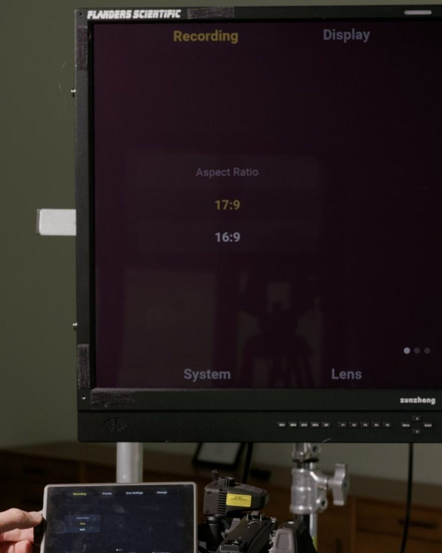 Setting the recording format and aspect ratio before the shoot, so set and post work to the same spec.